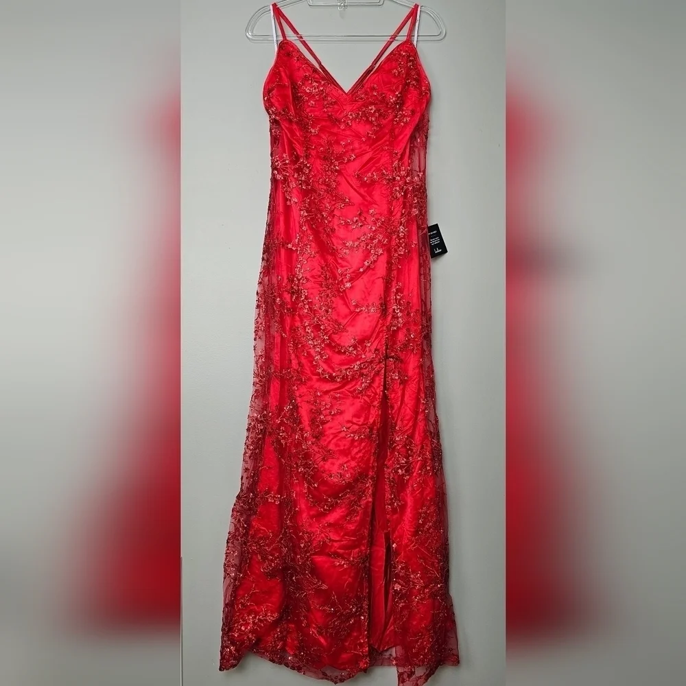 Lulus Blissful Blossoms Red Sequin Backless Embroidered Mesh Maxi Dress - XL